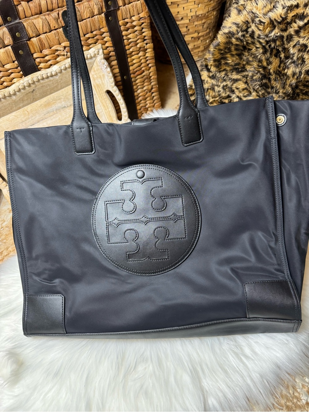 Tory Burch Black Nylon Ella Tote with black Leather Trim - Picture 4 of 7